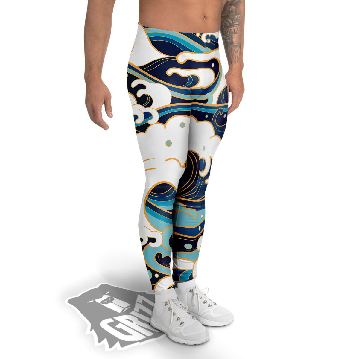 Ocean Wave Print Men's Leggings-grizzshop