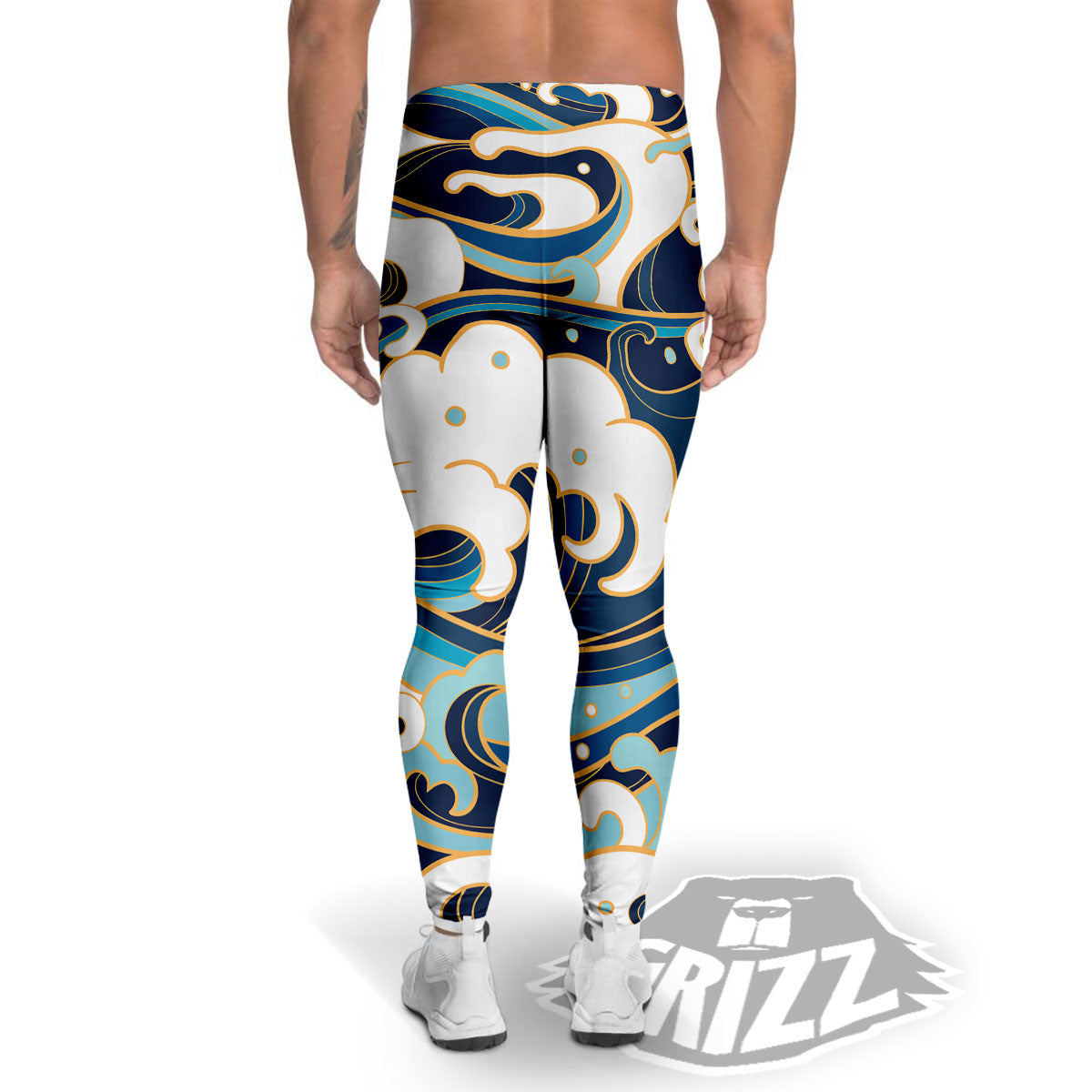 Ocean Wave Print Men's Leggings-grizzshop