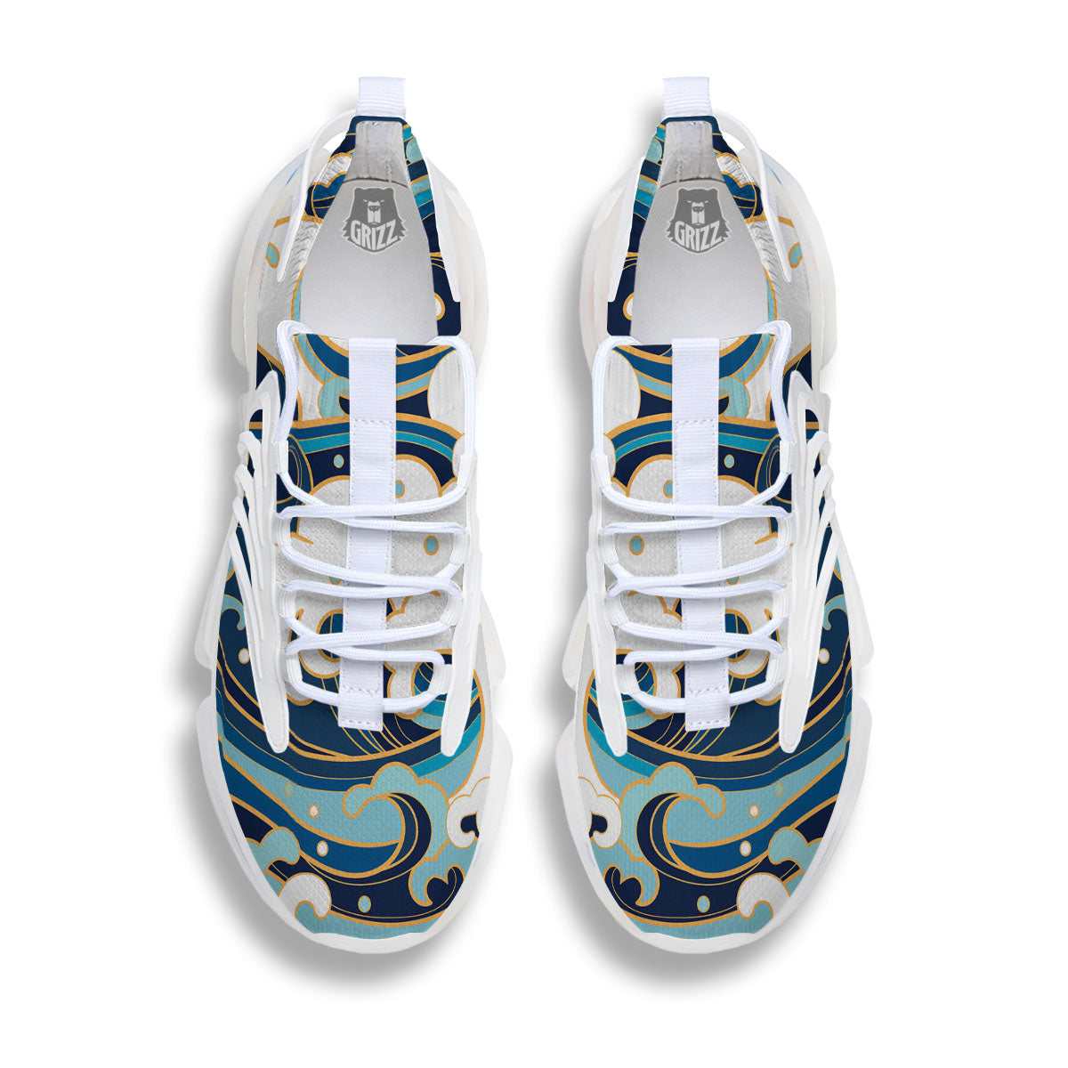 Ocean Wave Print White Gym Shoes-grizzshop
