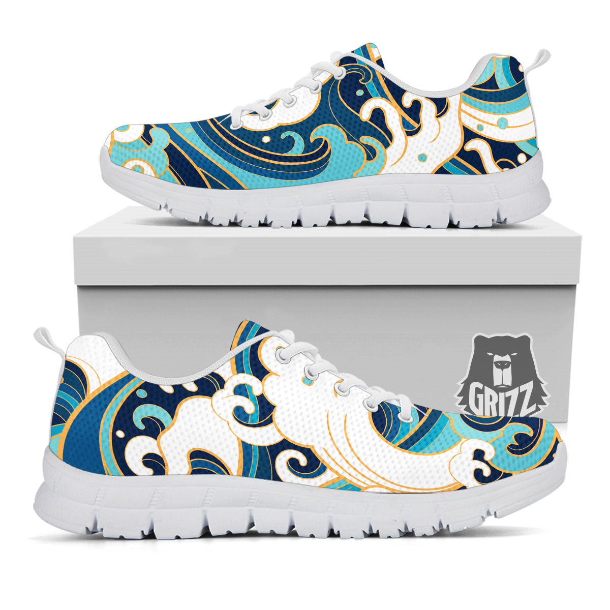 Ocean Wave Print White Sneaker-grizzshop