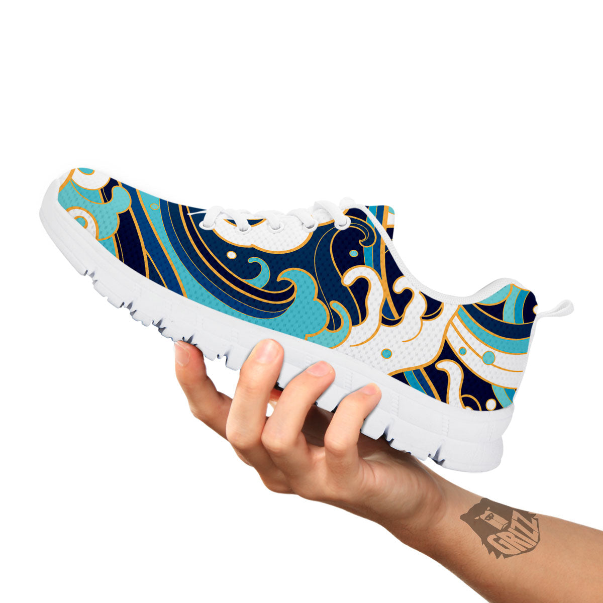 Ocean Wave Print White Sneaker-grizzshop