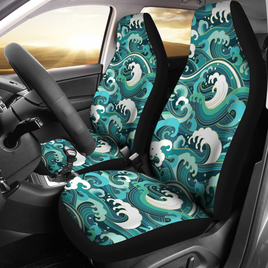 Ocean Wave Pattern Print Universal Fit Car Seat Cover-grizzshop