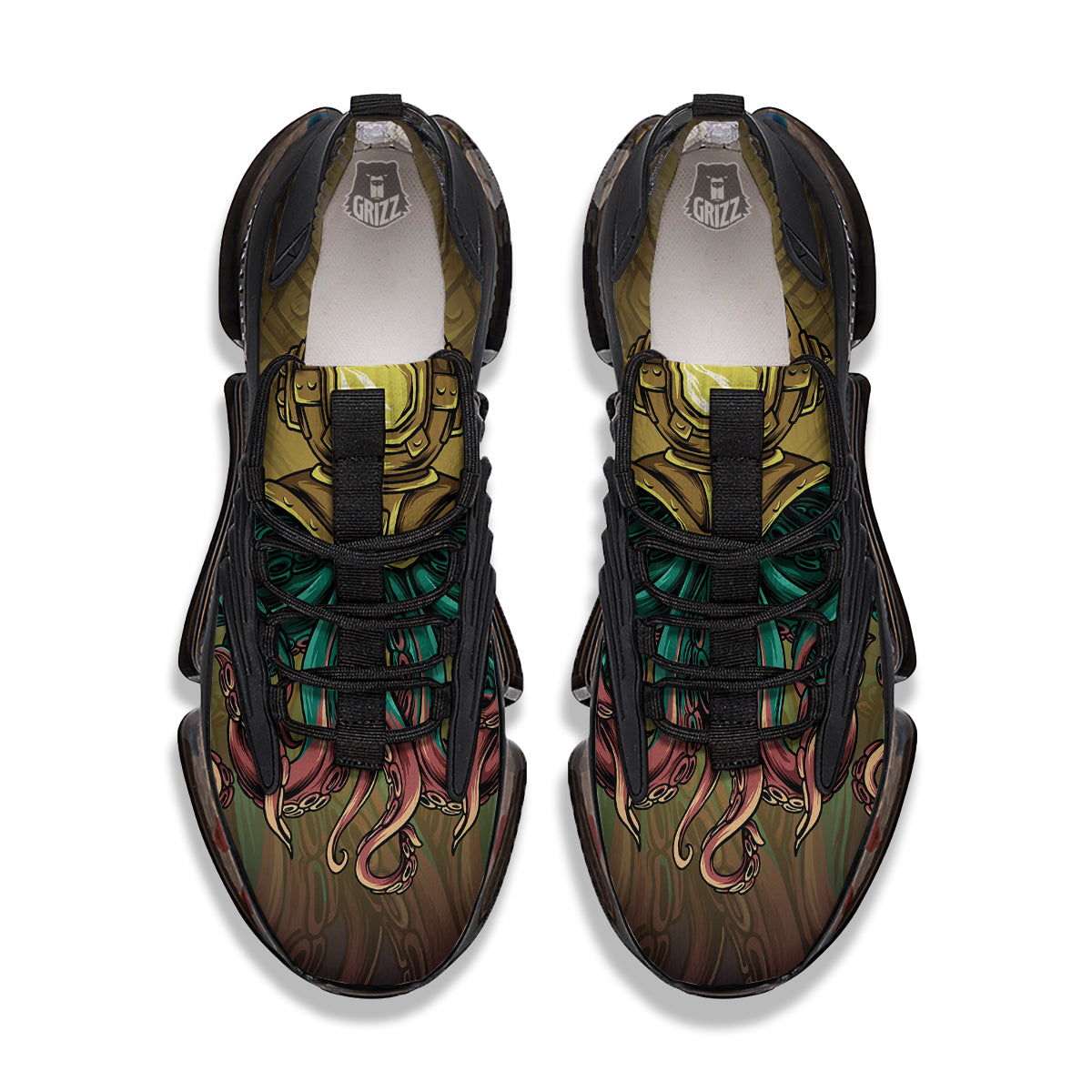 Octopus And Diving Helmet Print Black Gym Shoes-grizzshop