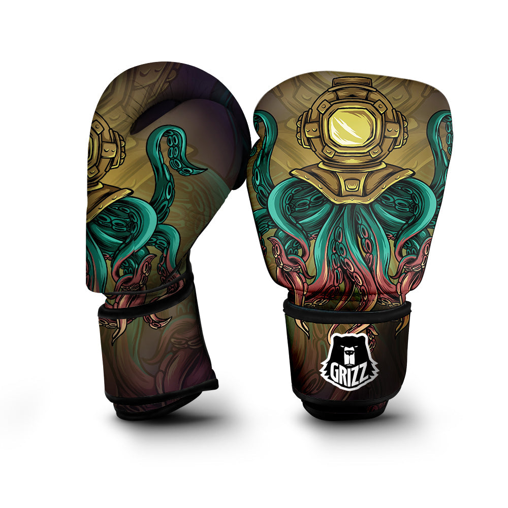 Octopus And Diving Helmet Print Boxing Gloves-grizzshop
