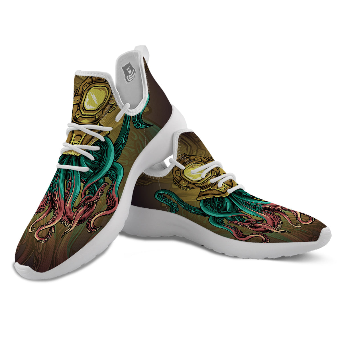 Octopus And Diving Helmet Print White Athletic Shoes-grizzshop