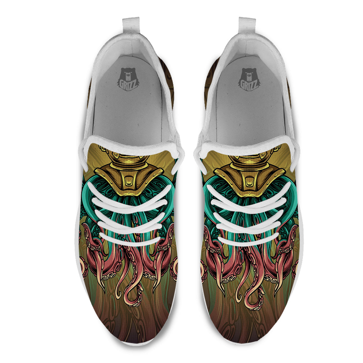 Octopus And Diving Helmet Print White Athletic Shoes-grizzshop