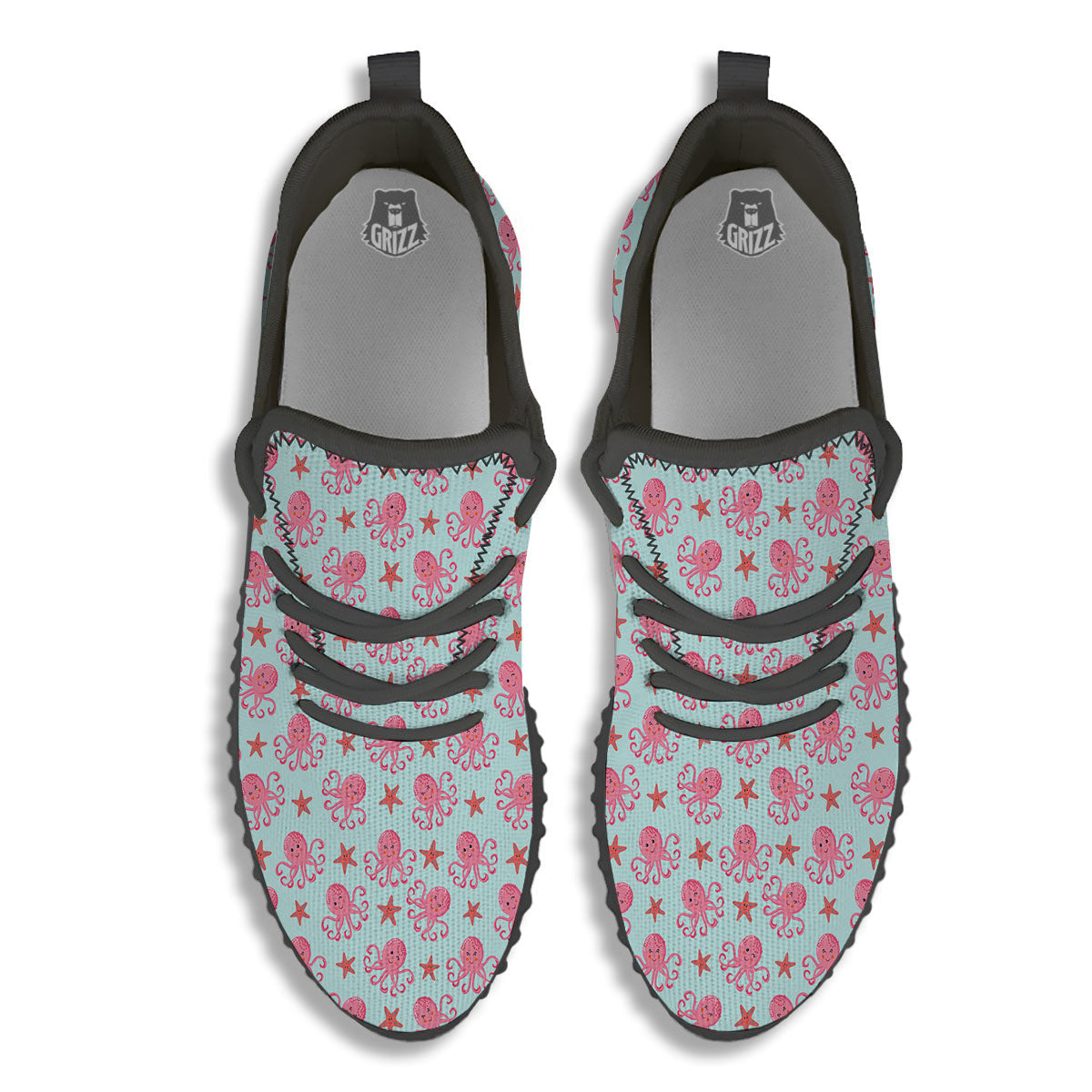 Octopus Cartoon Print Pattern Black Walking Shoes-grizzshop