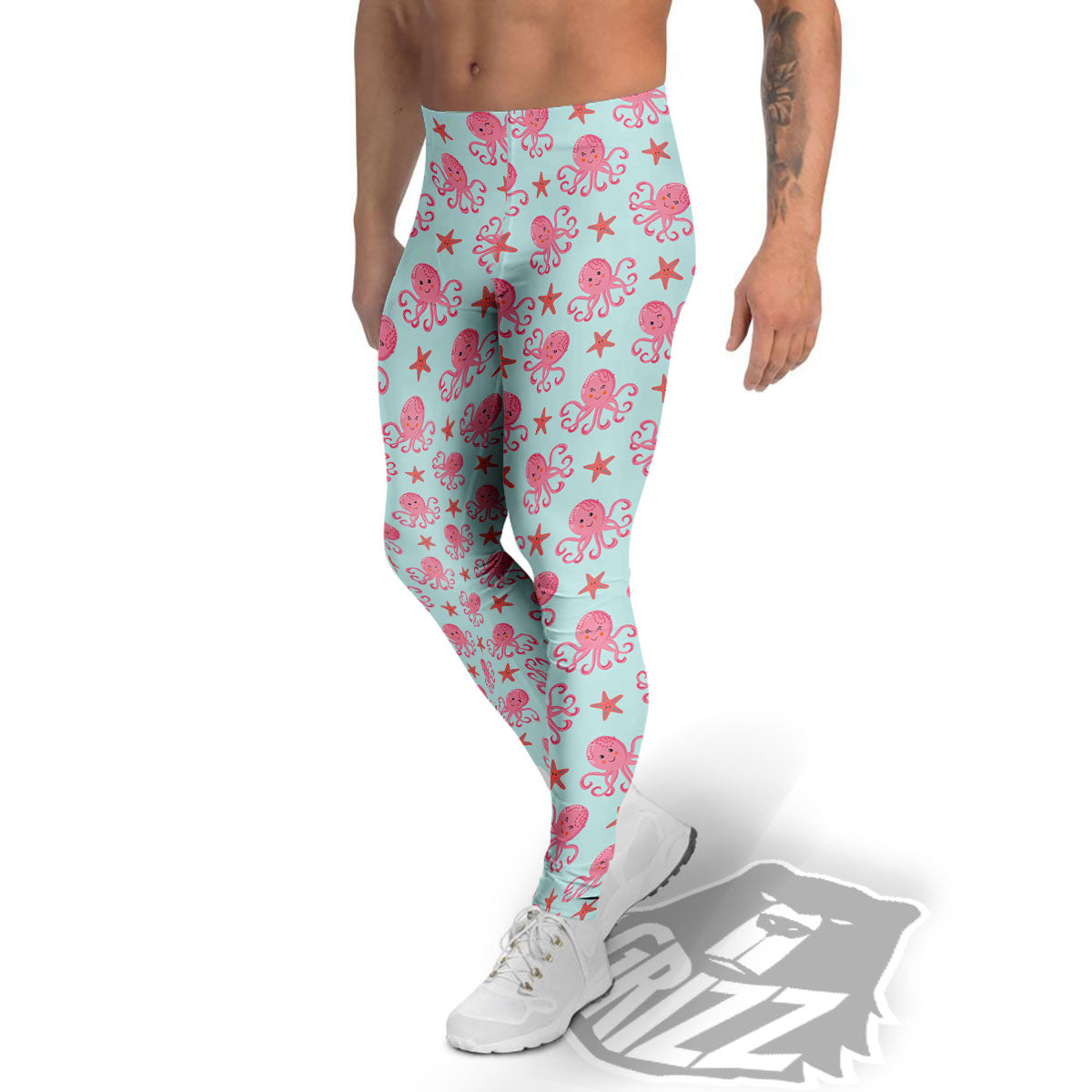 Octopus Cartoon Print Pattern Men's Leggings-grizzshop