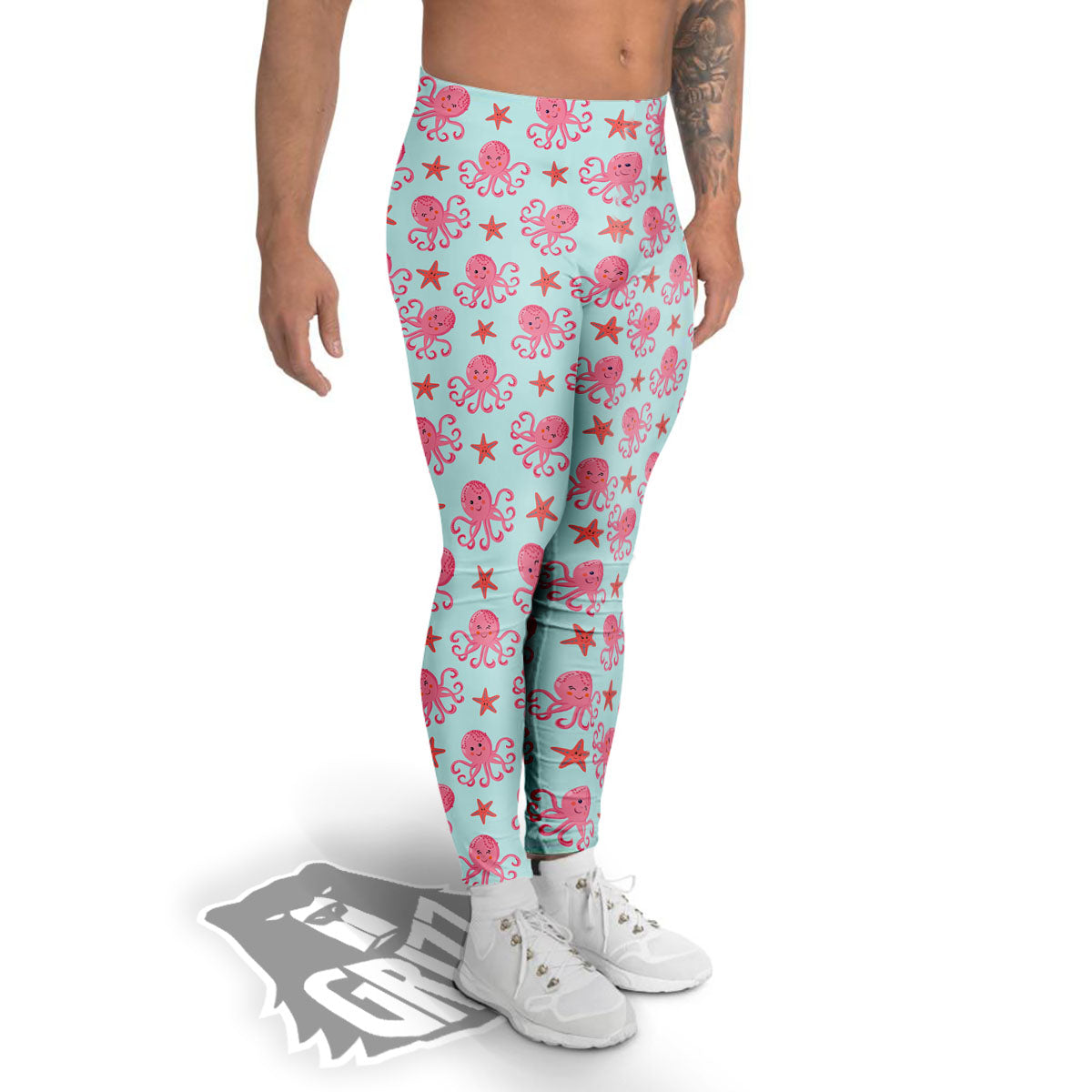 Octopus Cartoon Print Pattern Men's Leggings-grizzshop