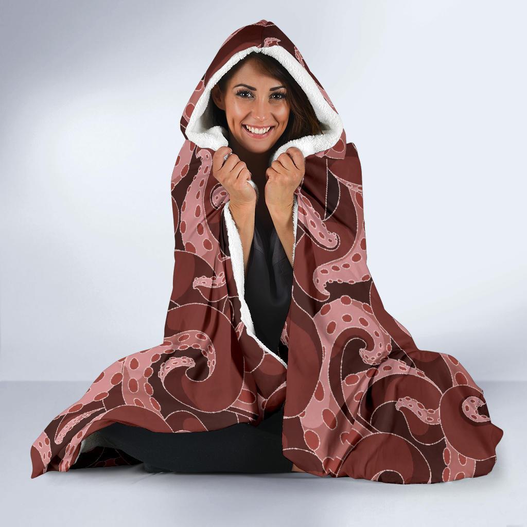Octopus Squid Tentacle Pattern Print Hooded Blanket-grizzshop