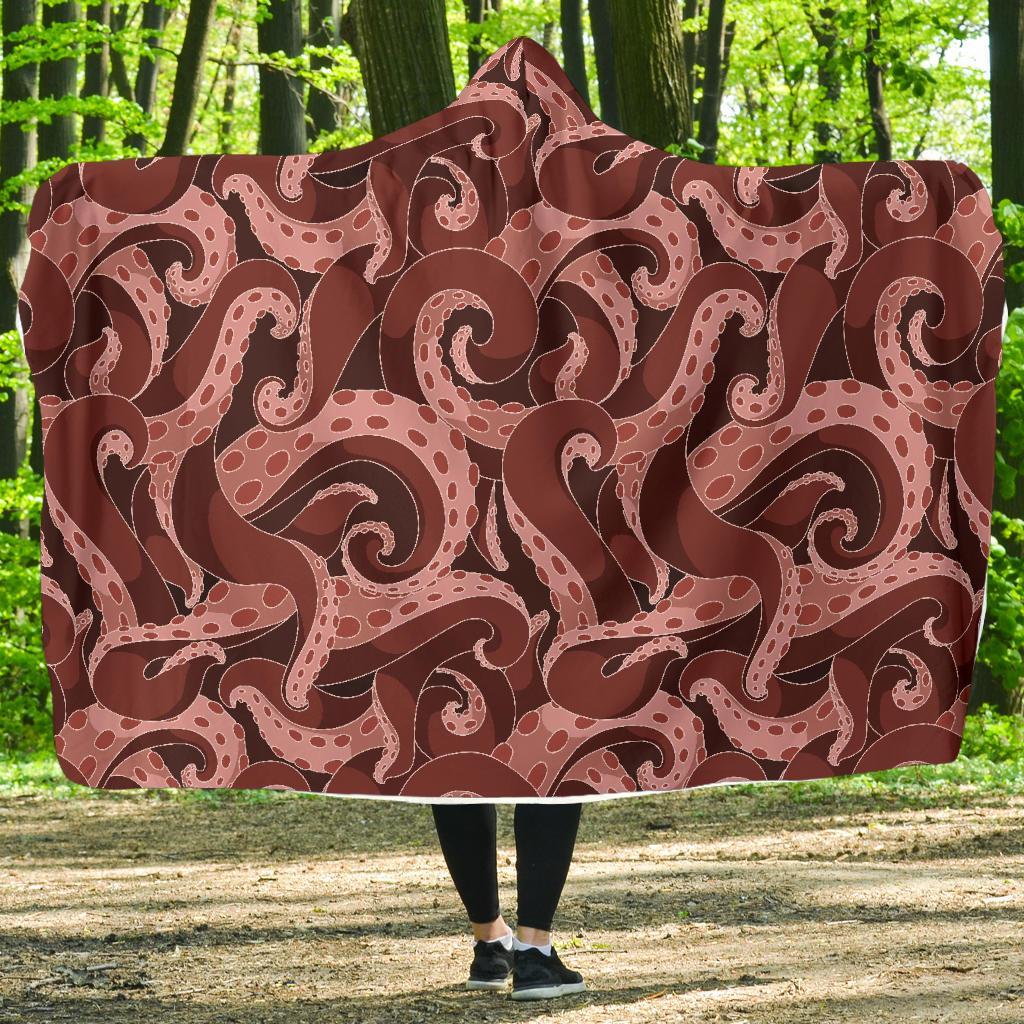 Octopus Squid Tentacle Pattern Print Hooded Blanket-grizzshop