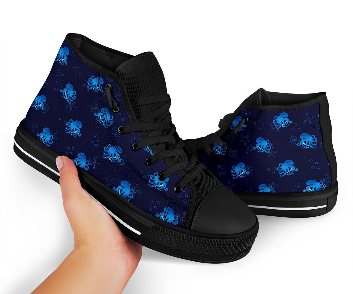 Octopus Squid Tentacle Print Pattern Men Women's High Top Shoes-grizzshop