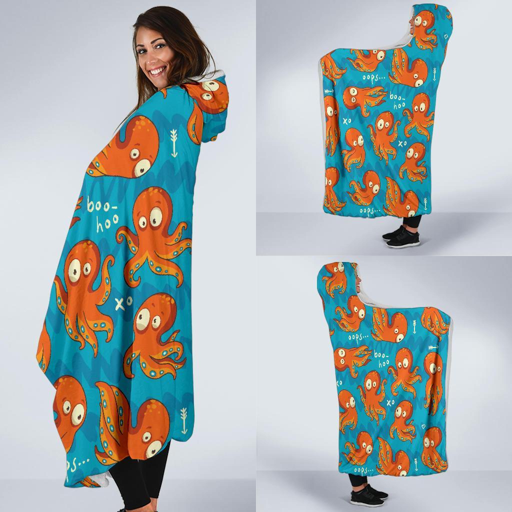 Octopus Tentacle Squid Pattern Print Hooded Blanket-grizzshop