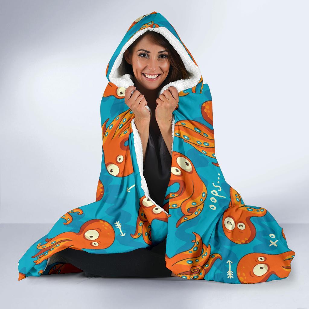Octopus Tentacle Squid Pattern Print Hooded Blanket-grizzshop