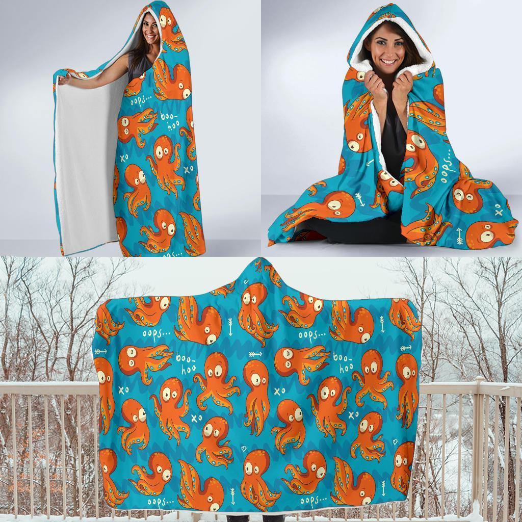 Octopus Tentacle Squid Pattern Print Hooded Blanket-grizzshop