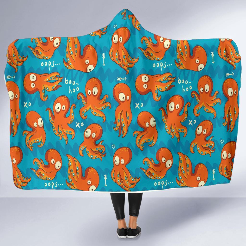 Octopus Tentacle Squid Pattern Print Hooded Blanket-grizzshop