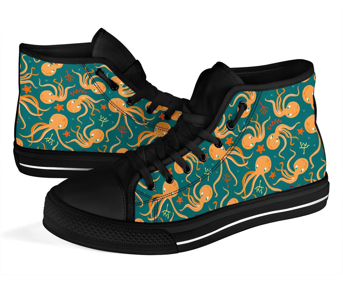 Octopus Tentacle Squid Print Pattern Men Women's High Top Shoes-grizzshop