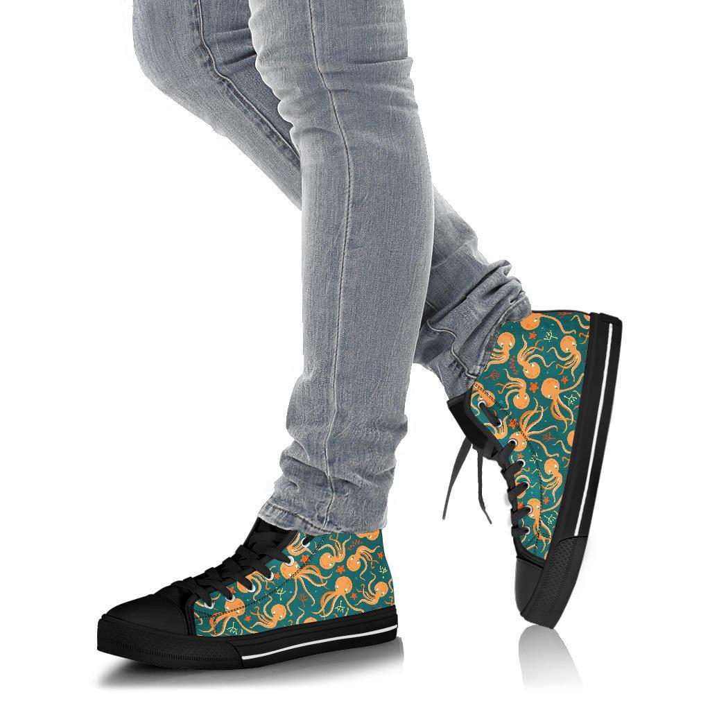 Octopus Tentacle Squid Print Pattern Men Women's High Top Shoes-grizzshop