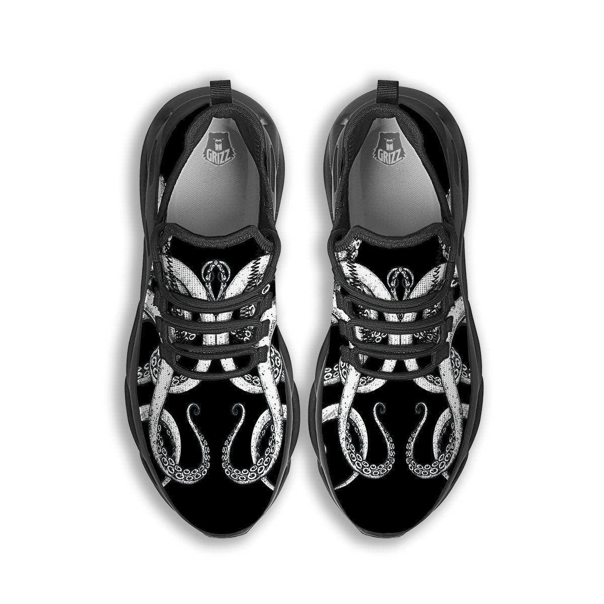 Octopus Tentacles White And Black Print Black Running Shoes-grizzshop