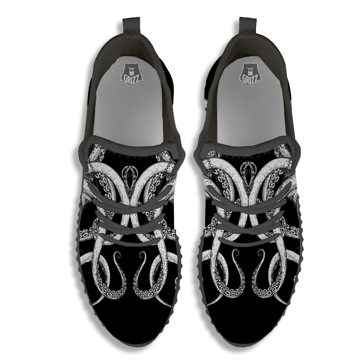 Octopus Tentacles White And Black Print Black Walking Shoes-grizzshop