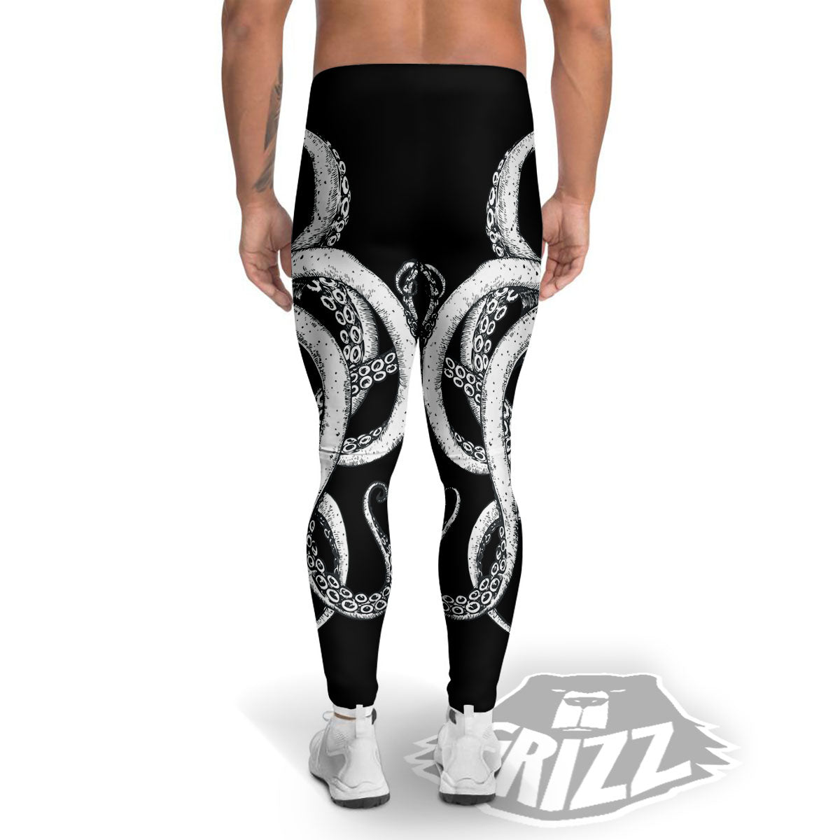 Octopus Tentacles White And Black Print Men's Leggings-grizzshop