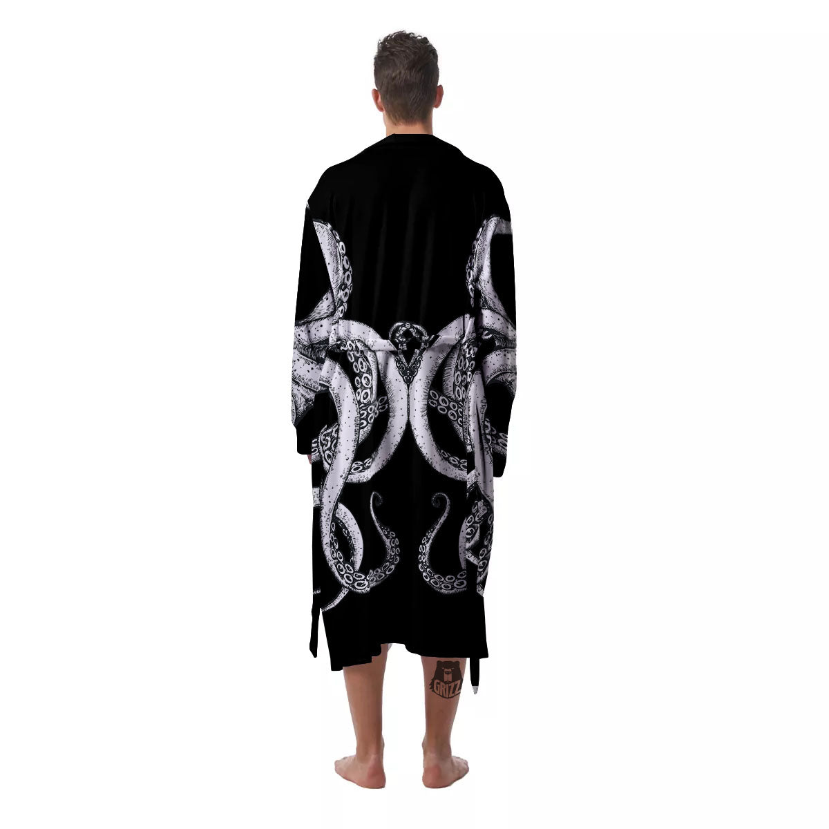 Octopus Tentacles White And Black Print Men's Robe-grizzshop