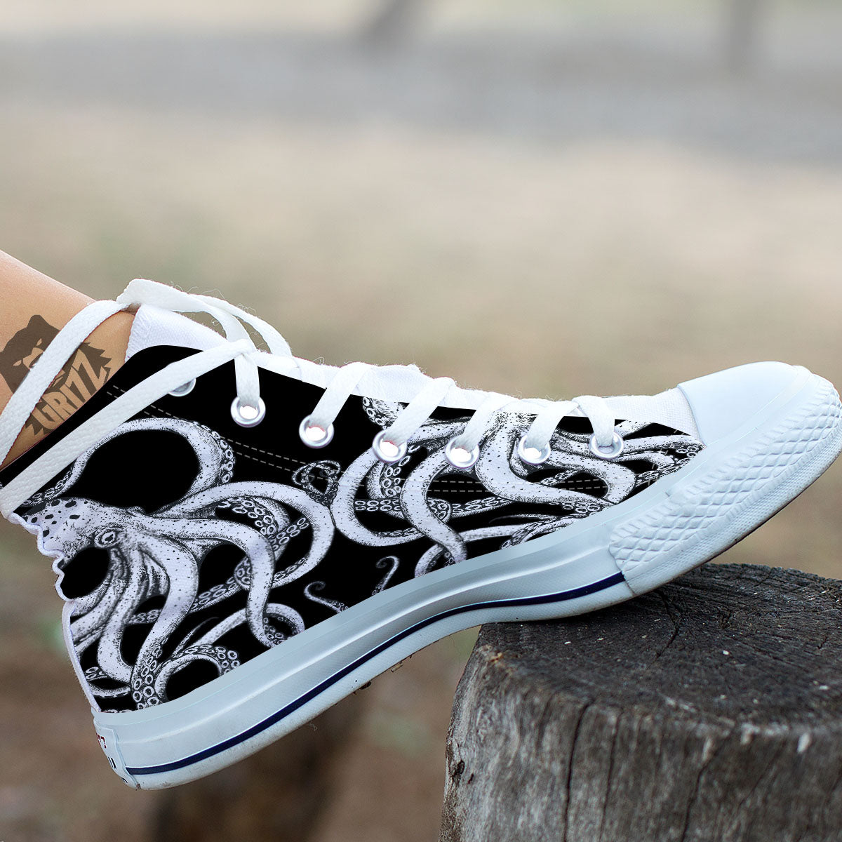 Octopus Tentacles White And Black Print White High Top Shoes-grizzshop