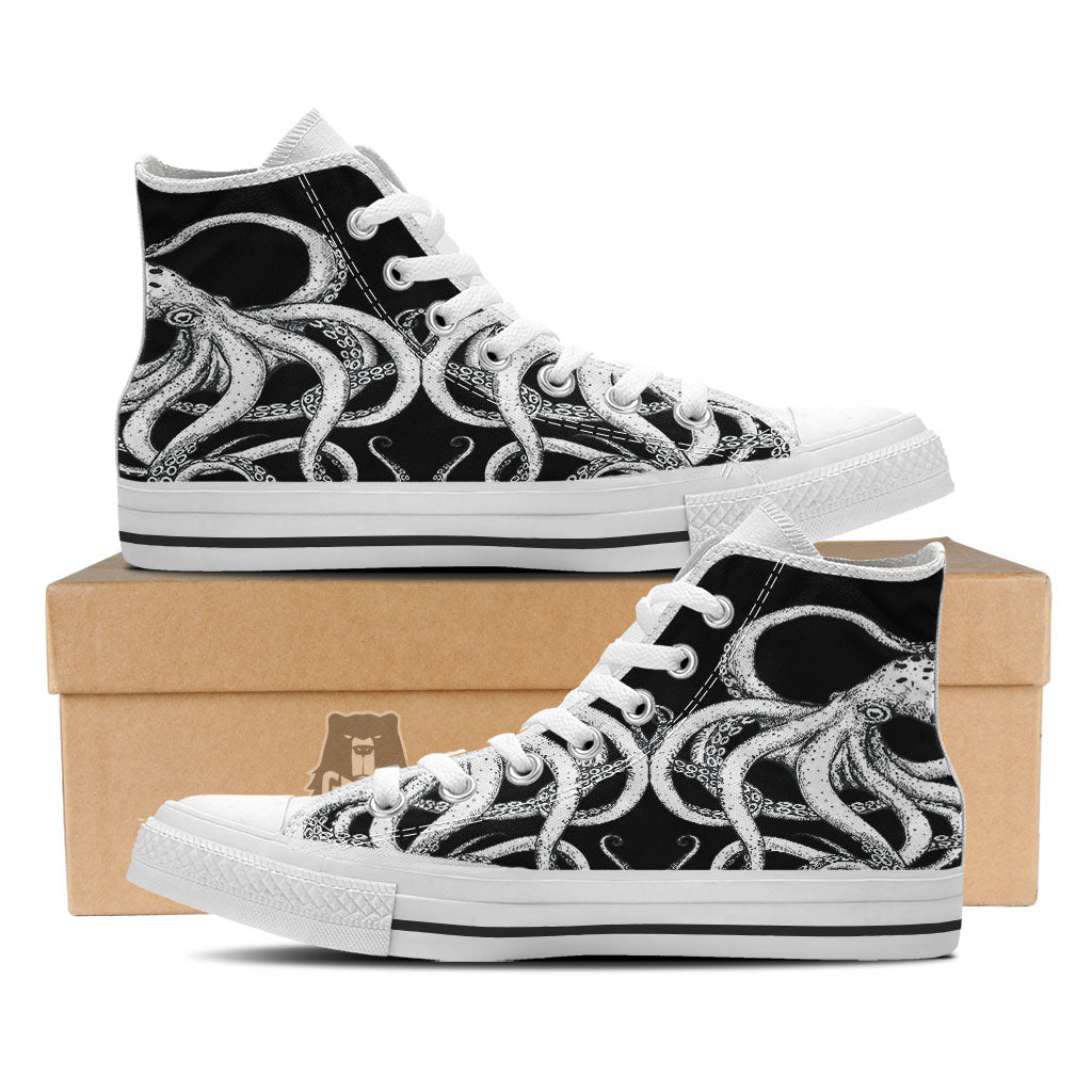 Octopus Tentacles White And Black Print White High Top Shoes-grizzshop