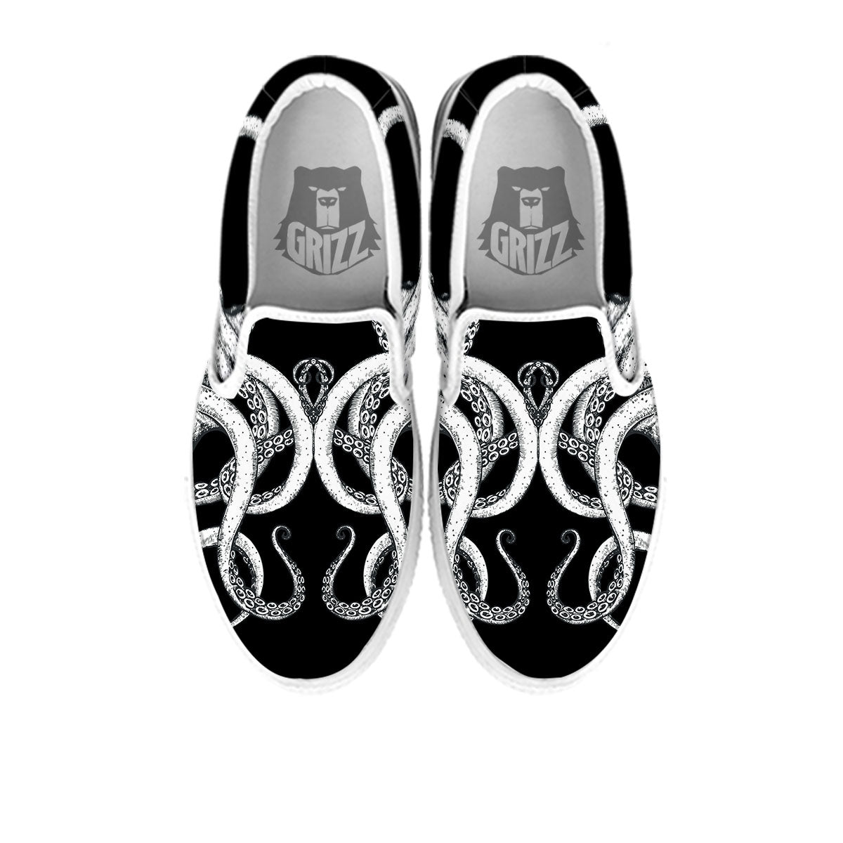 Octopus Tentacles White And Black Print White Slip On Shoes-grizzshop