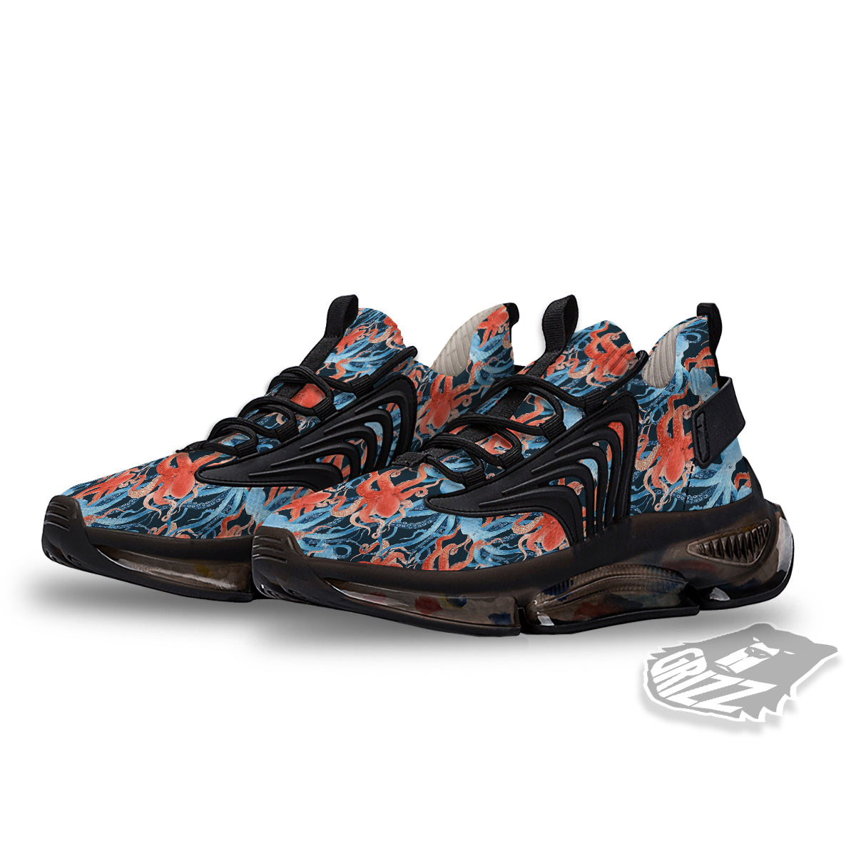Octopus Watercolor Print Pattern Black Gym Shoes-grizzshop