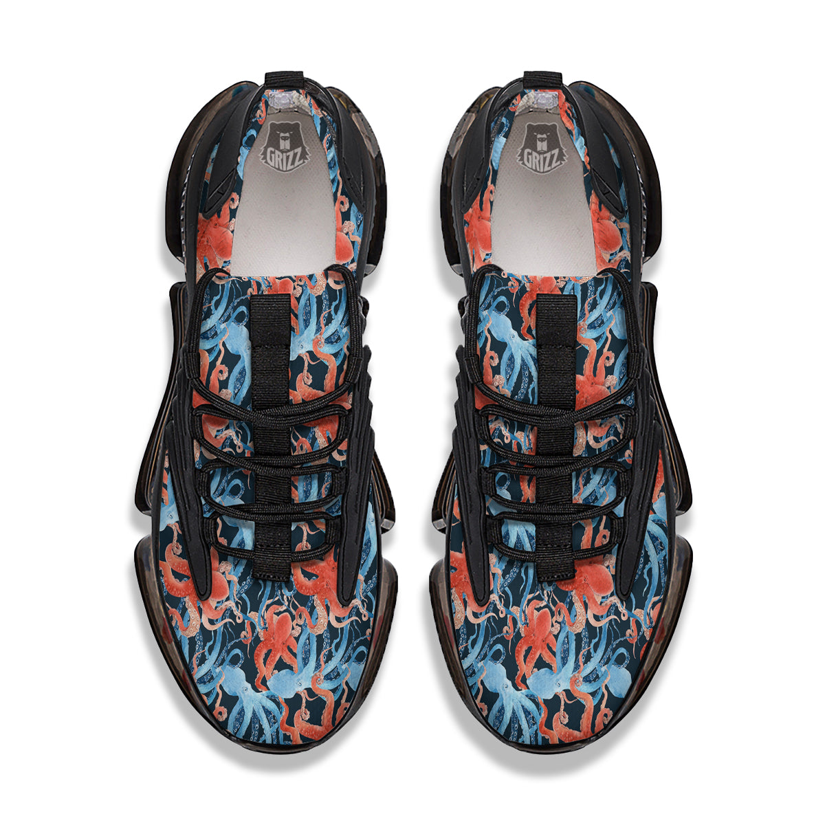 Octopus Watercolor Print Pattern Black Gym Shoes-grizzshop