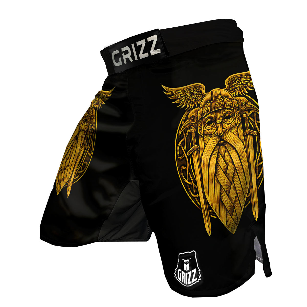Odin God And Crow Gold Viking Print MMA Shorts-grizzshop