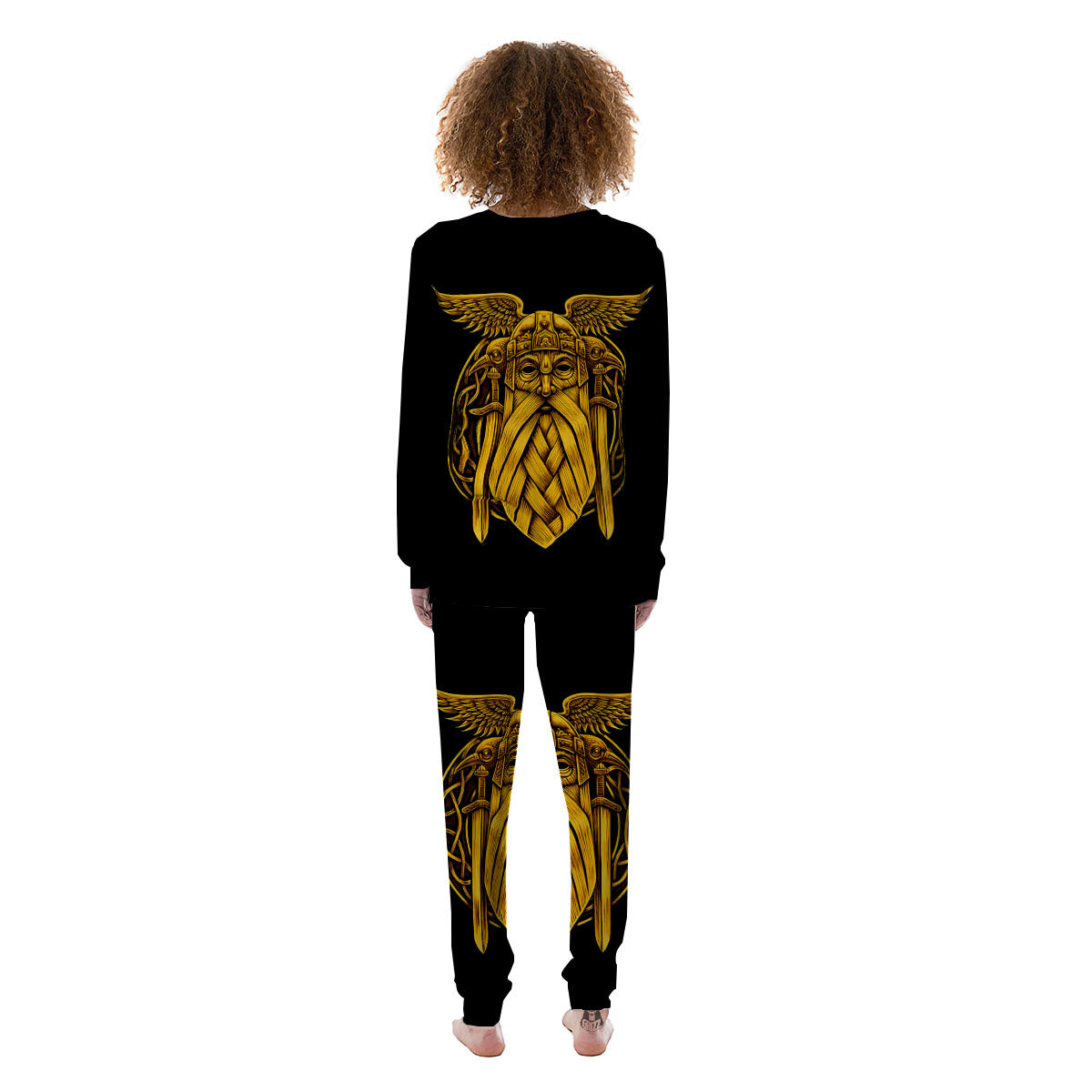Odin God And Crow Gold Viking Print Women's Pajamas-grizzshop