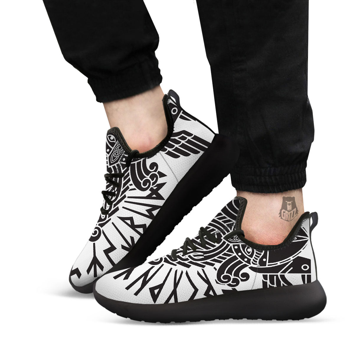 Odin God With Muninn And Huginn Print Black Athletic Shoes-grizzshop