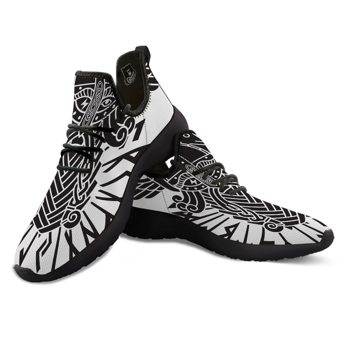 Odin God With Muninn And Huginn Print Black Athletic Shoes-grizzshop