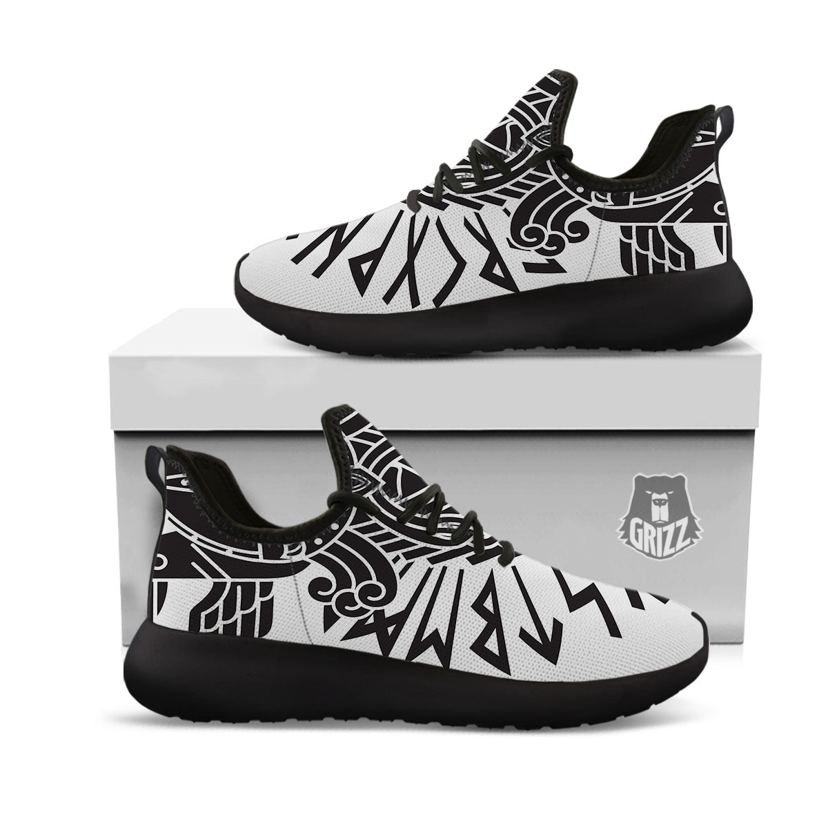 Odin God With Muninn And Huginn Print Black Athletic Shoes-grizzshop