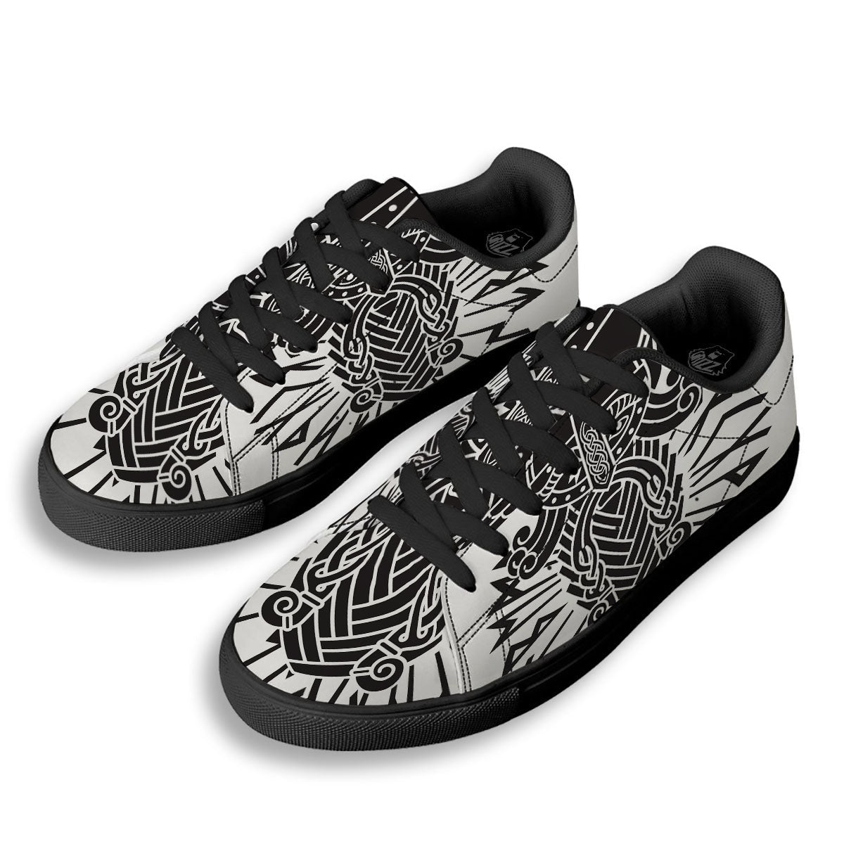 Odin God With Muninn And Huginn Print Black Low Top Sneakers-grizzshop