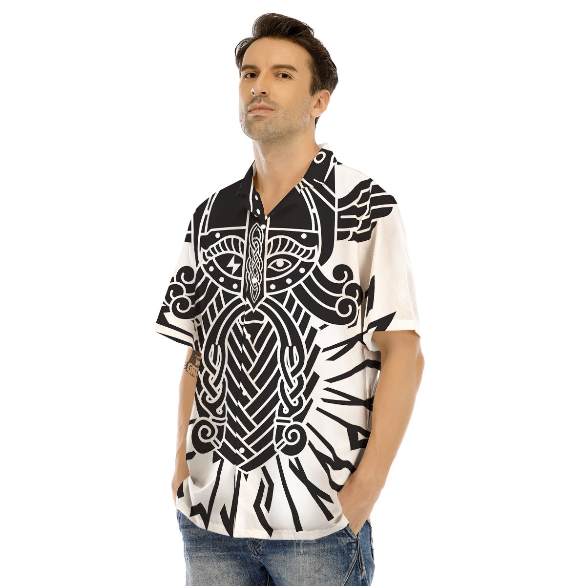 Odin God With Muninn And Huginn Print Men's Hawaiian Shirt-grizzshop