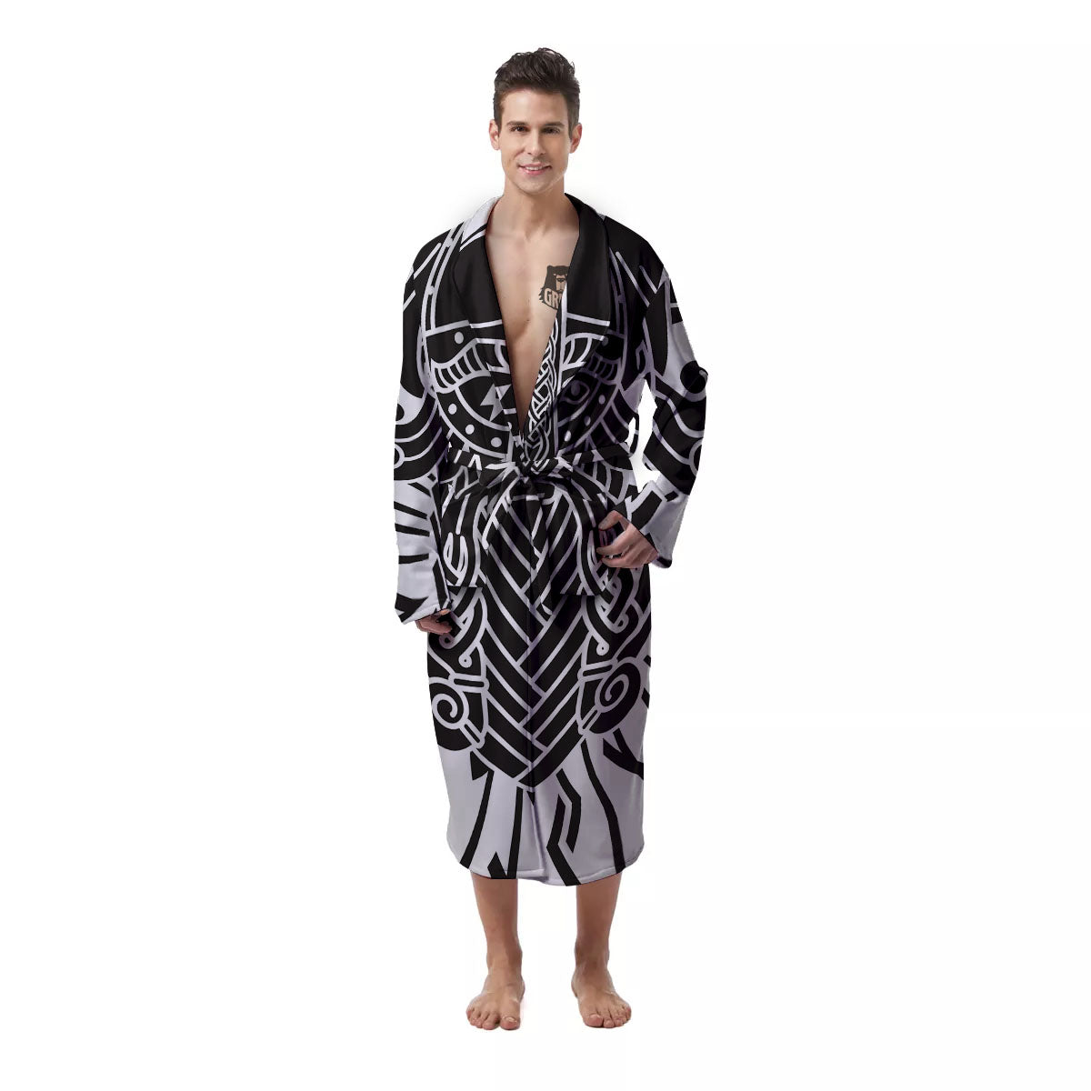 Odin God With Muninn And Huginn Print Men's Robe-grizzshop