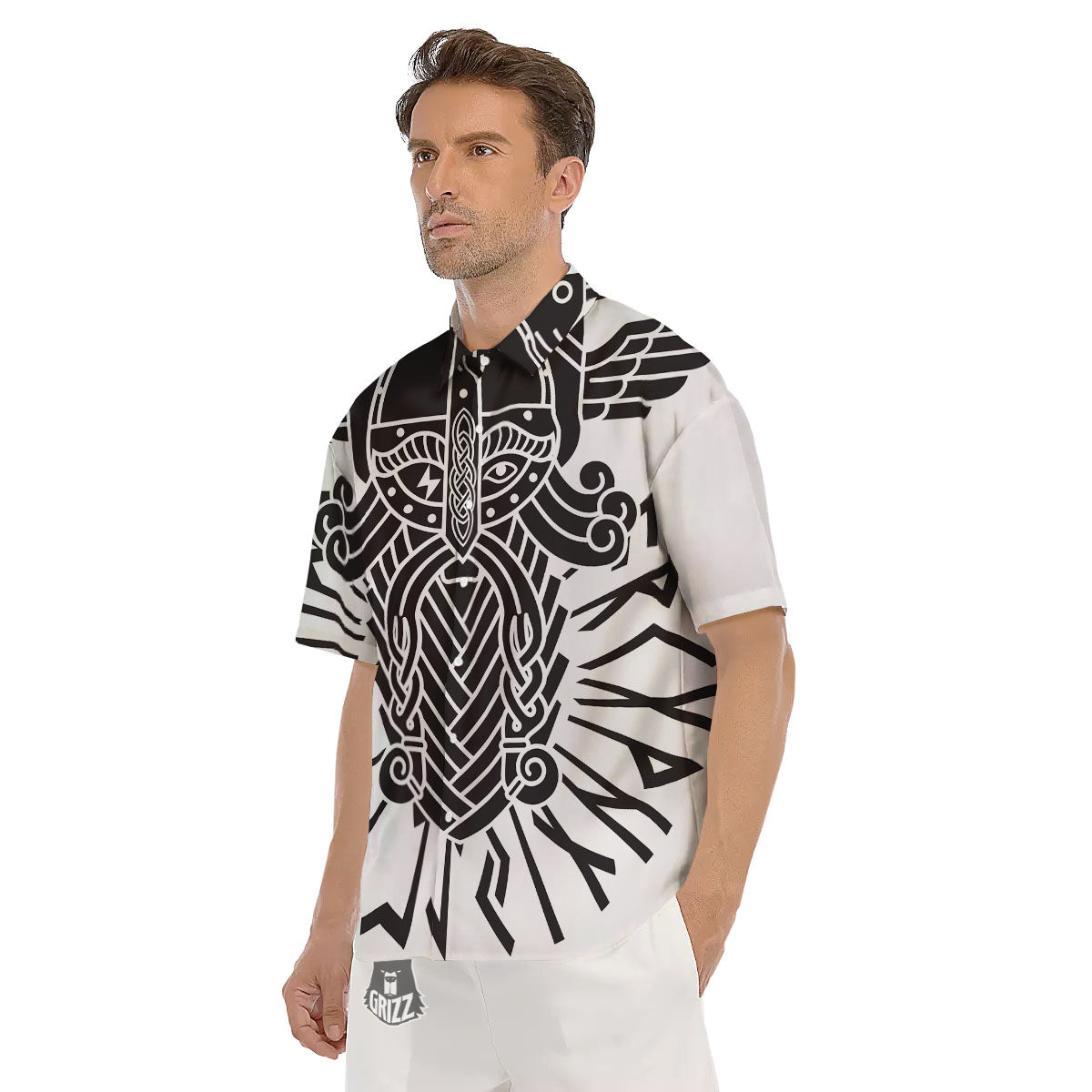 Odin God With Muninn And Huginn Print Men's Short Sleeve Shirts-grizzshop