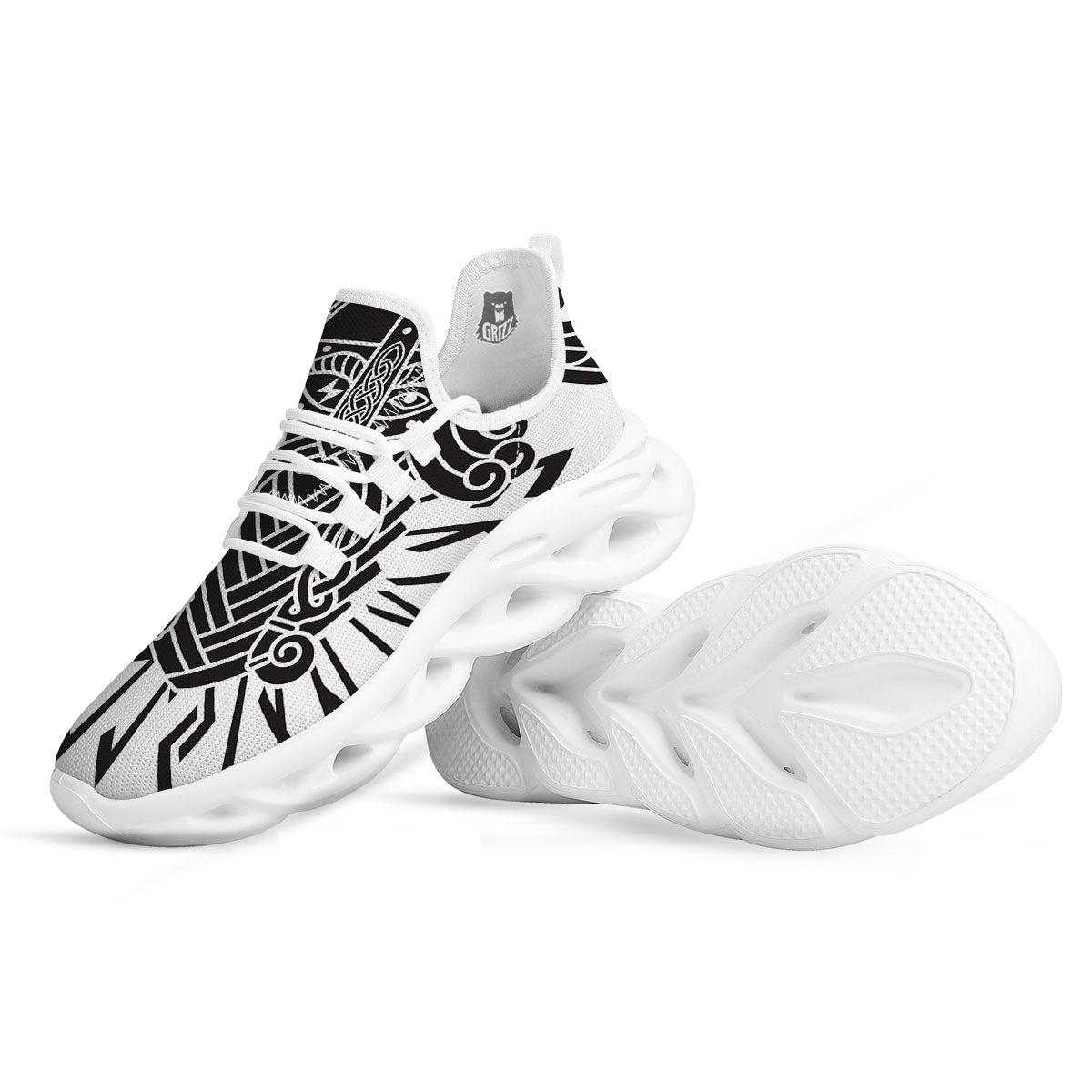 Odin God With Muninn And Huginn Print White Running Shoes-grizzshop