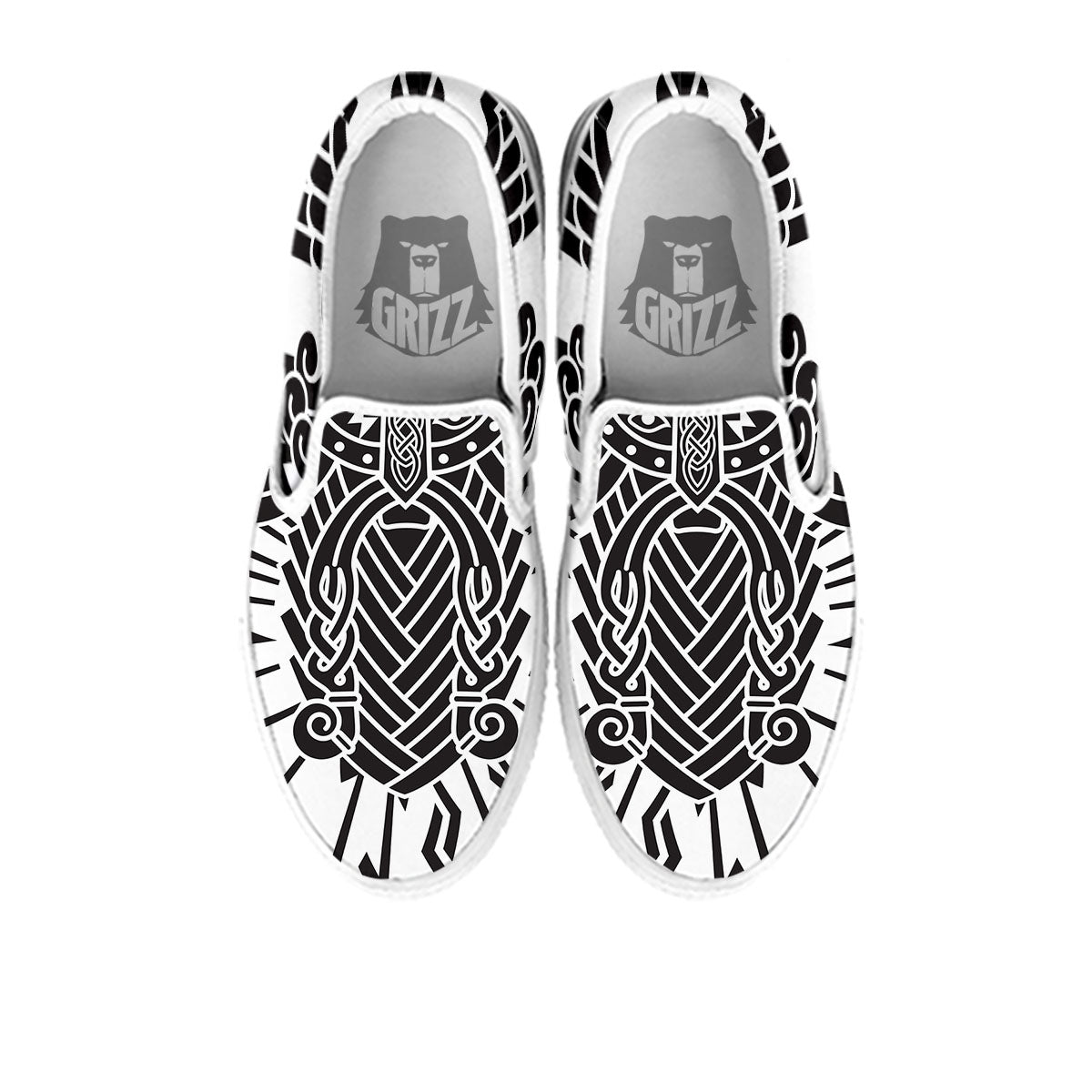Odin God With Muninn And Huginn Print White Slip On Shoes-grizzshop