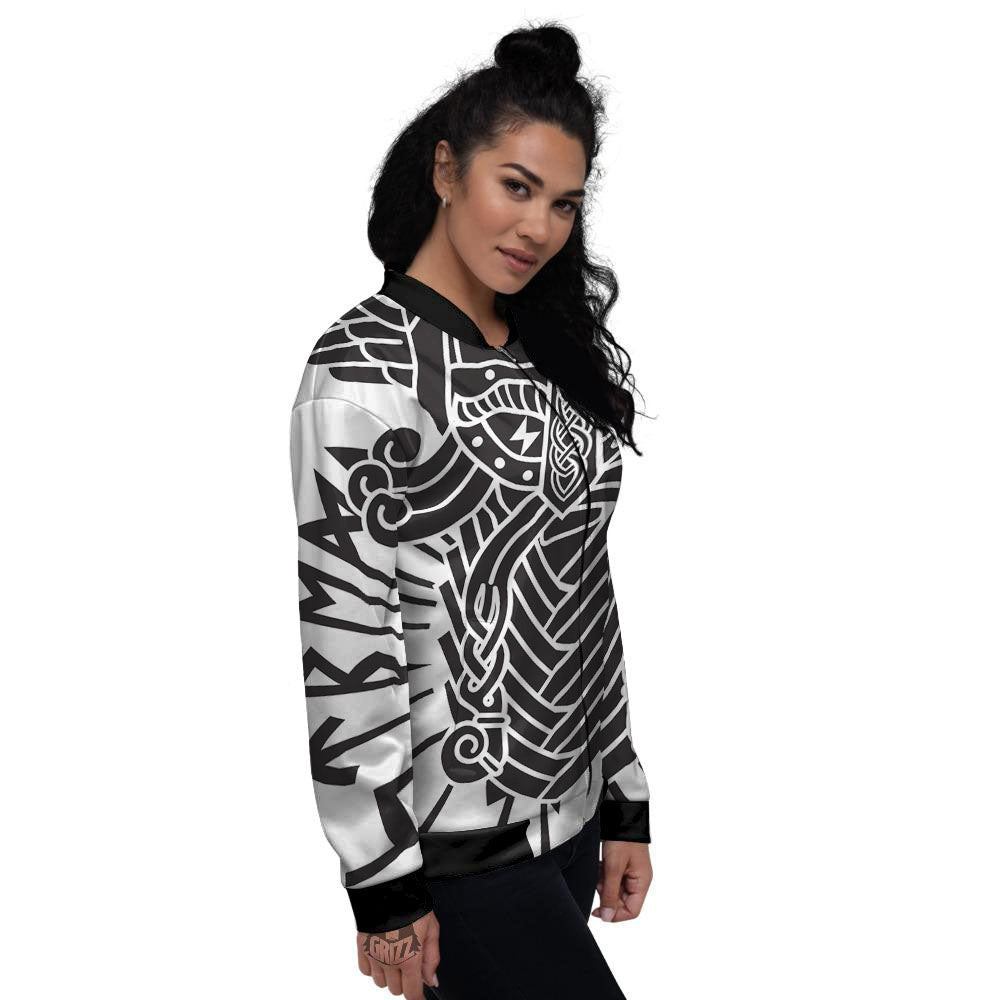 Odin God With Muninn And Huginn Print Women's Bomber Jacket-grizzshop