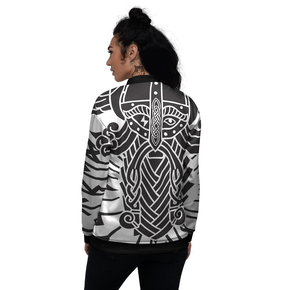 Odin God With Muninn And Huginn Print Women's Bomber Jacket-grizzshop