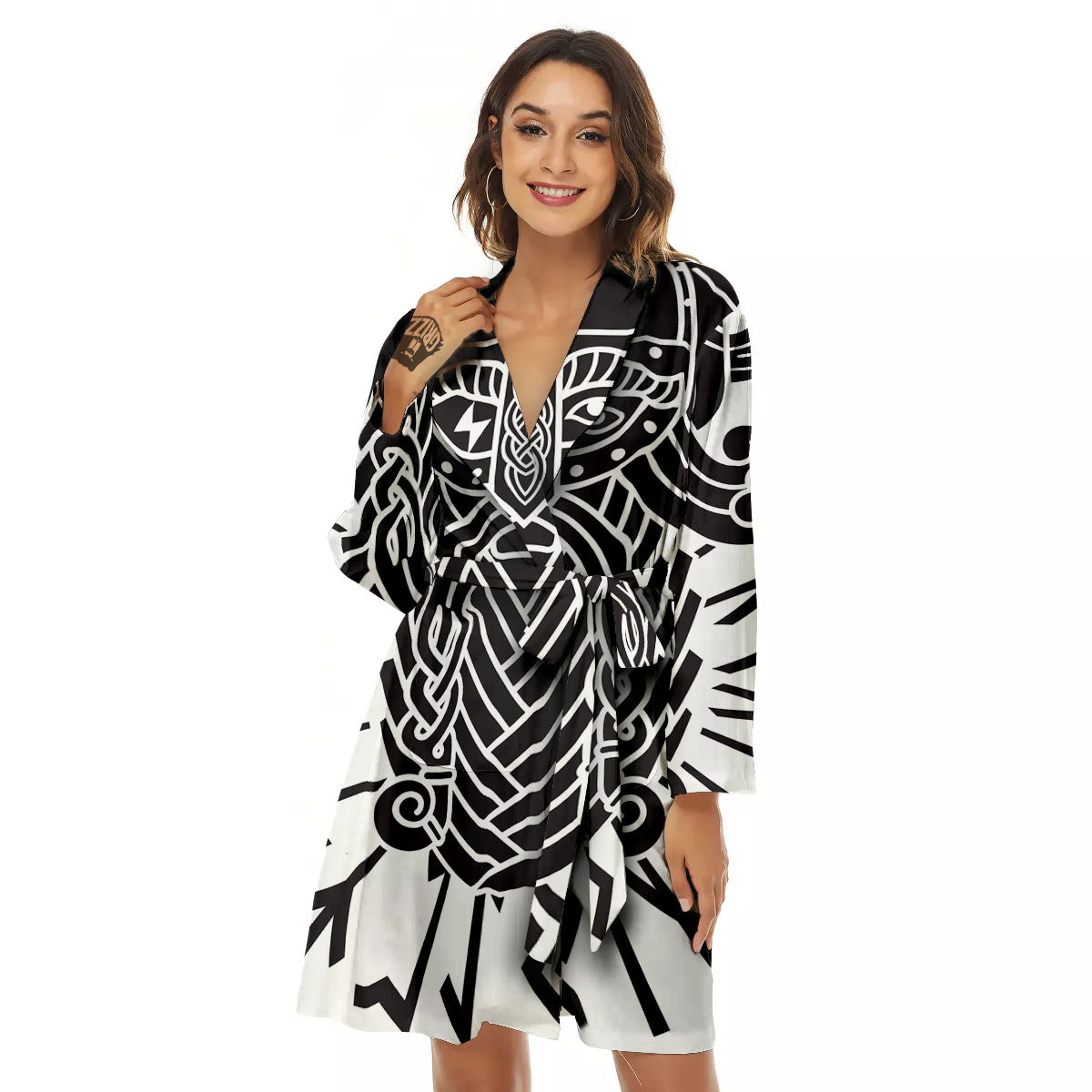 Odin God With Muninn And Huginn Print Women's Robe-grizzshop