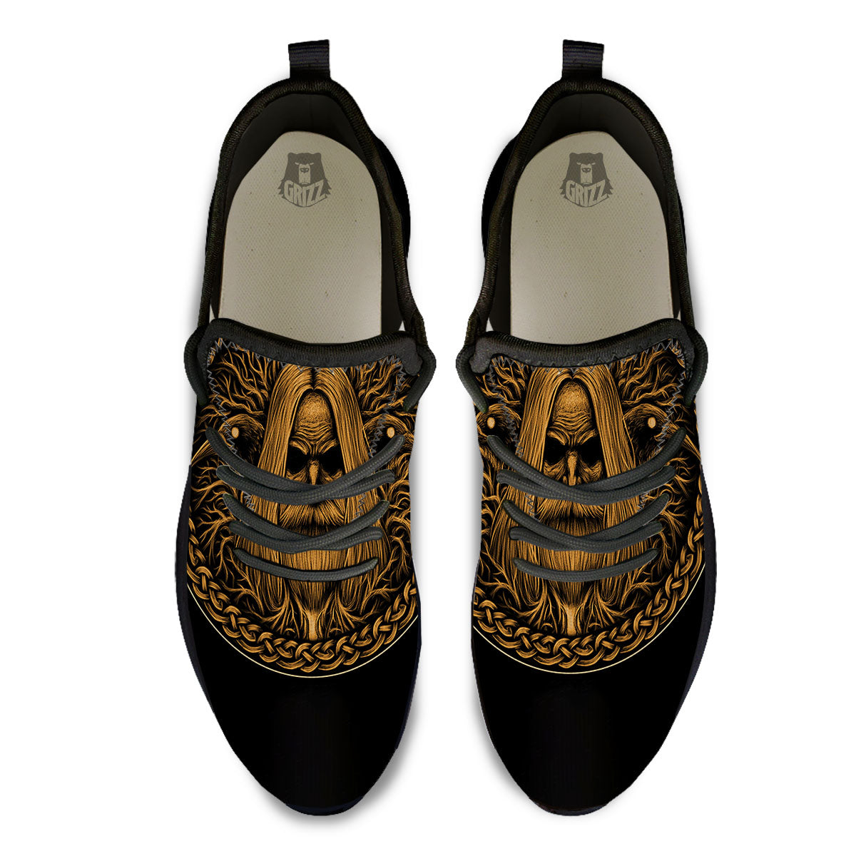 Odin Gold With Muninn And Huginn Print Black Athletic Shoes-grizzshop