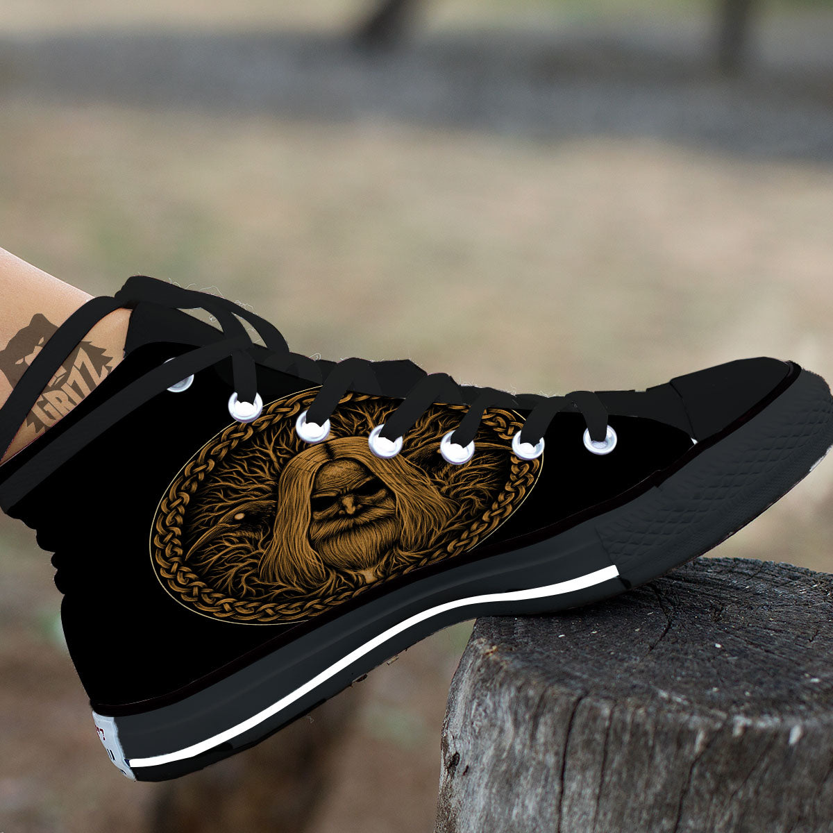 Odin Gold With Muninn And Huginn Print Black High Top Shoes-grizzshop