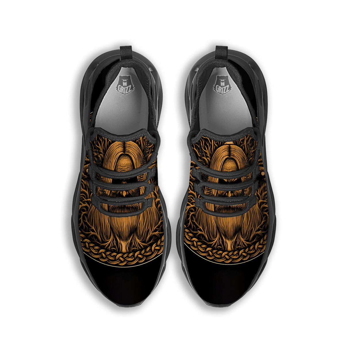 Odin Gold With Muninn And Huginn Print Black Running Shoes-grizzshop