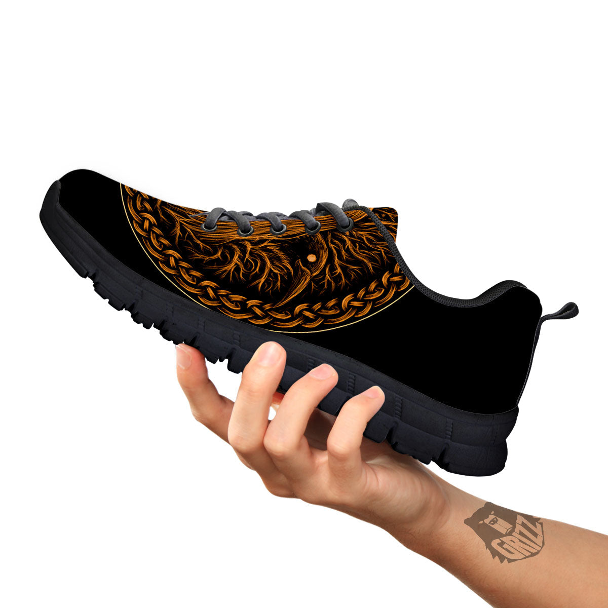 Odin Gold With Muninn And Huginn Print Black Sneaker-grizzshop