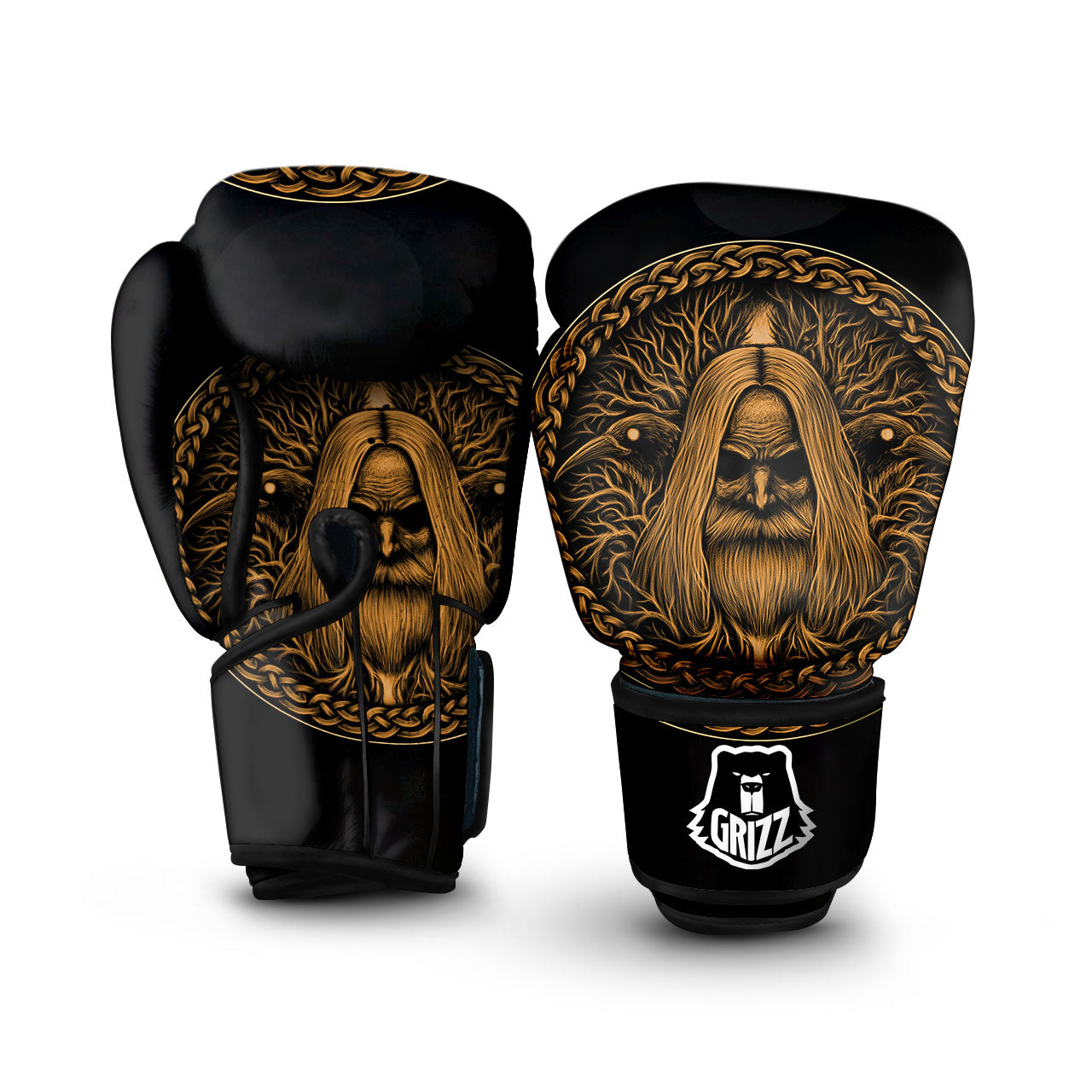 Odin Gold With Muninn And Huginn Print Boxing Gloves-grizzshop